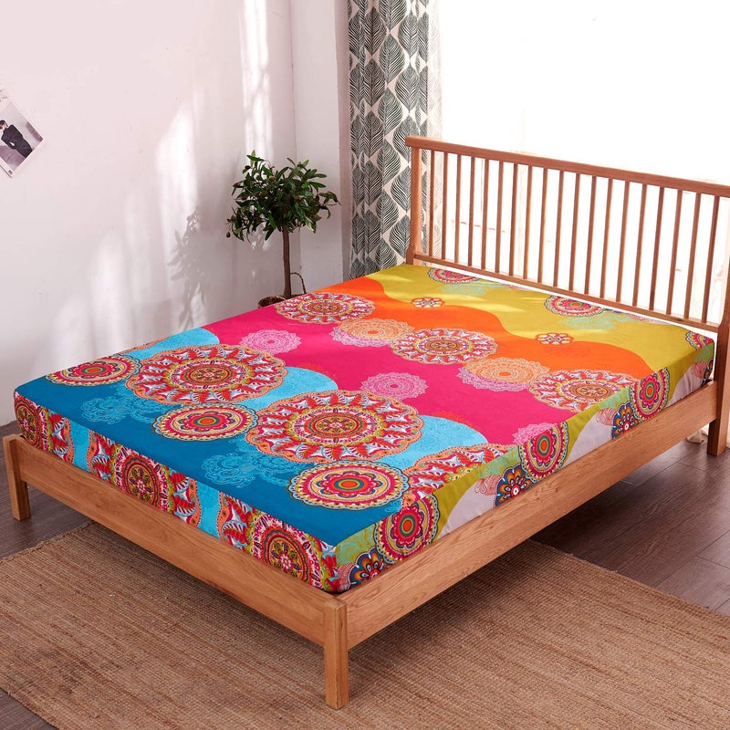 Pangzi Bohemian Retro Bedding Sheet Set,1 Fitted Sheet, 1 Flat, 2 Pillow Cases - 4 Piece (Queen, Rose Pink) - Image 5